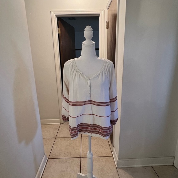 Joie soft white red pink striped long sleeve peasant boho top size medium - Picture 1 of 9